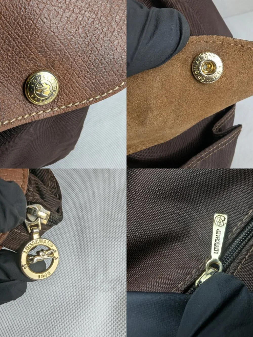 Authentic Longchamp le Pliage Hobo Shoulder Crossbody Bag Brown Made in China